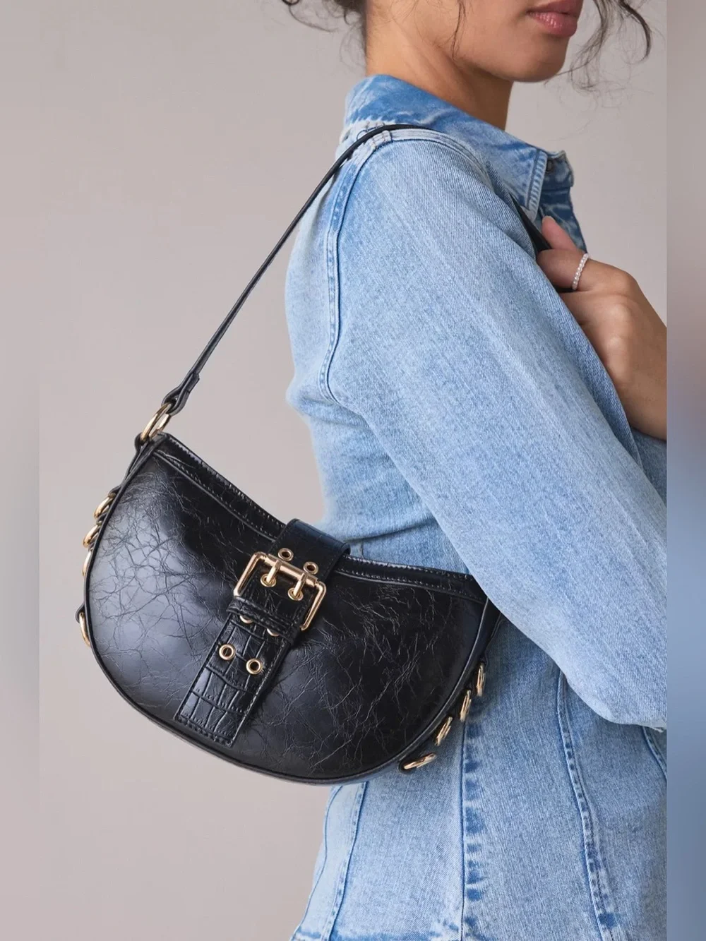 BDG Mira Belted Faux Leather Crescent Bag